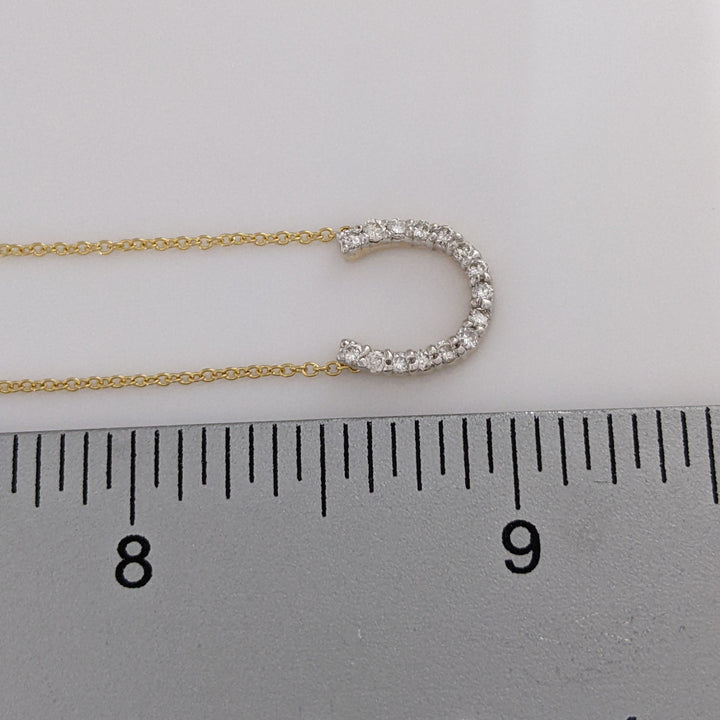 14K .15 CARAT TOTAL WEIGHT DIAMOND ROUND (15) ESTATE HORSESHOE NECKLACE 2.0 GRAMS