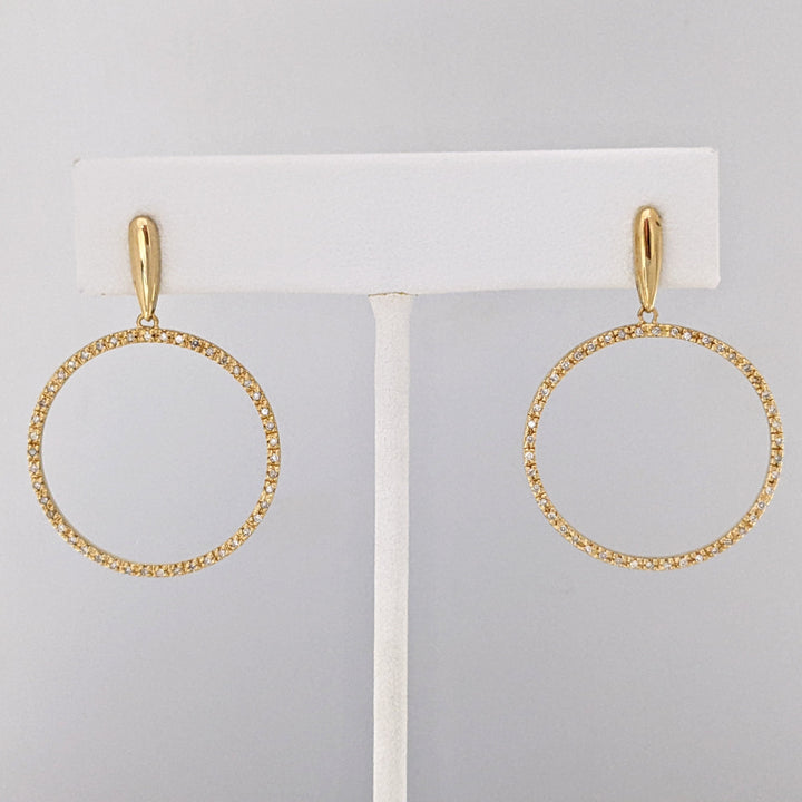 14K .37 CARAT TOTAL WEIGHT DIAMOND ROUND (92) OPEN CIRCLE ESTATE EARRINGS 4.4 GRAMS