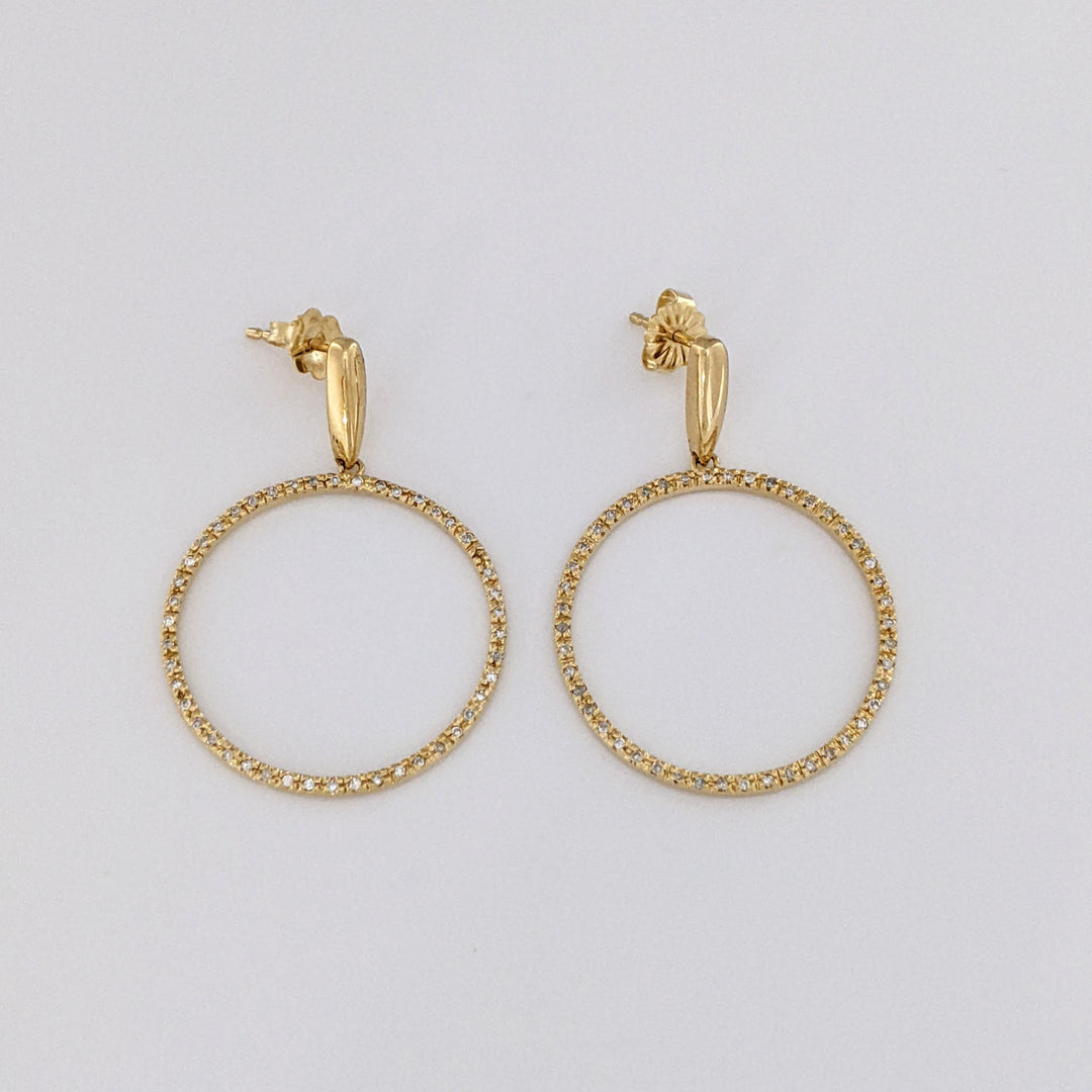 14K .37 CARAT TOTAL WEIGHT DIAMOND ROUND (92) OPEN CIRCLE ESTATE EARRINGS 4.4 GRAMS