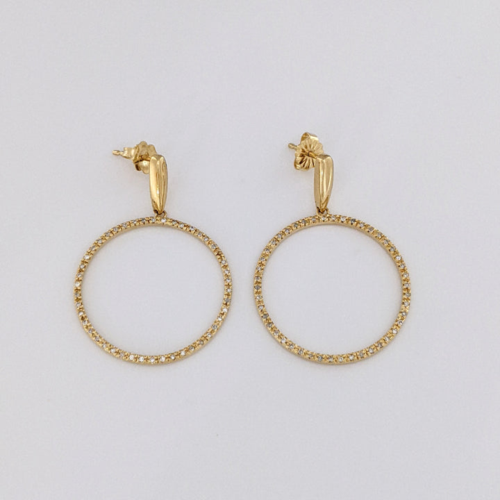 14K .37 CARAT TOTAL WEIGHT DIAMOND ROUND (92) OPEN CIRCLE ESTATE EARRINGS 4.4 GRAMS