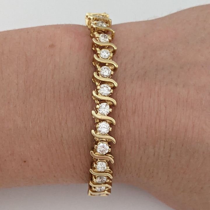 14K 4.90 CARAT TOTAL WEIGHT SI2 H DIAMOND ROUND (35) S- LINK ESTATE BRACELET 20.9 GRAMS