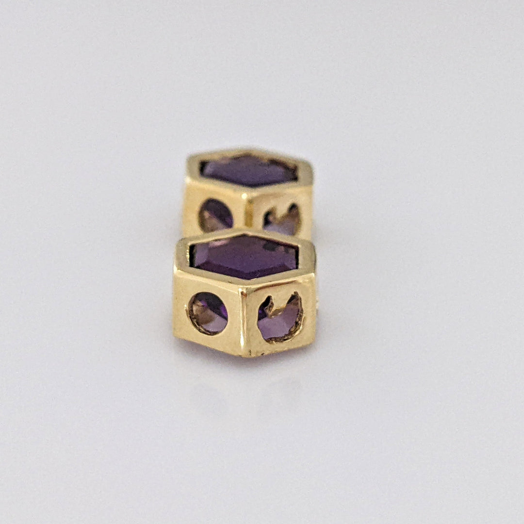14K AMETHYST HEXAGON 7MM ESTATE BEZEL EARRINGS 2.1 GRAMS