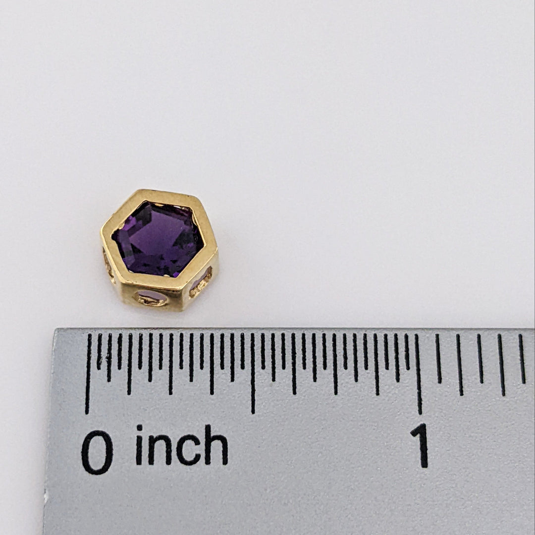 14K AMETHYST HEXAGON 7MM ESTATE BEZEL EARRINGS 2.1 GRAMS