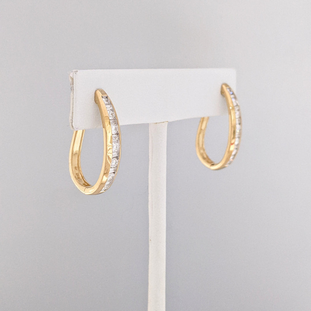 14K 1.00 CARAT TOTAL WEIGHT SI2 I DIAMOND ROUND (14) BAGUETTE (6) HOOP ESTATE EARRINGS 5.7 GRAMS