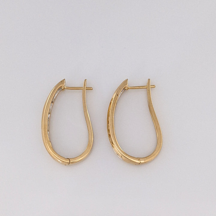 14K 1.00 CARAT TOTAL WEIGHT SI2 I DIAMOND ROUND (14) BAGUETTE (6) HOOP ESTATE EARRINGS 5.7 GRAMS