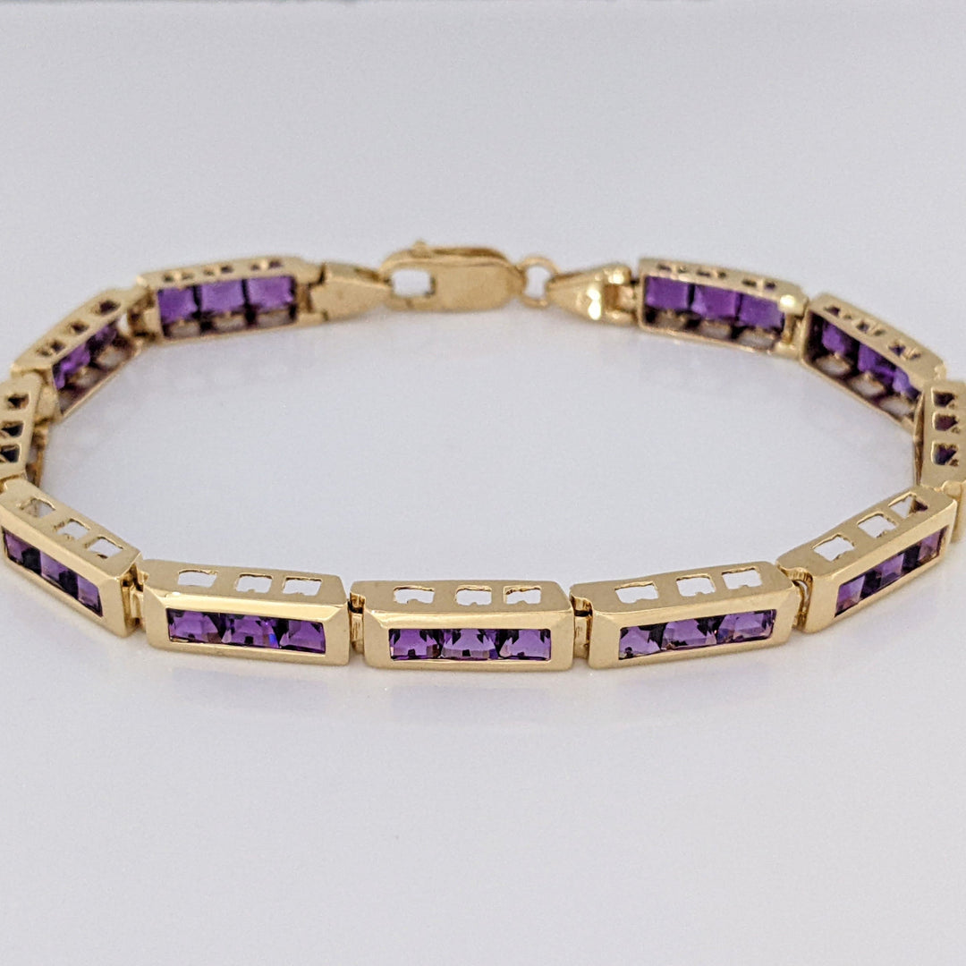 14K AMETHYST PRINCESS CUT (33) 4.0MM CHANNEL ESTATE BRACELET 14.6 GRAMS