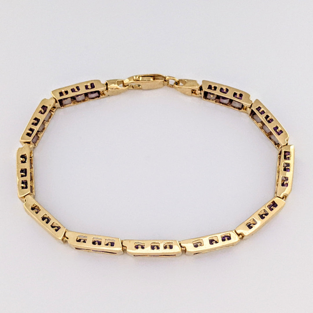 14K AMETHYST PRINCESS CUT (33) 4.0MM CHANNEL ESTATE BRACELET 14.6 GRAMS