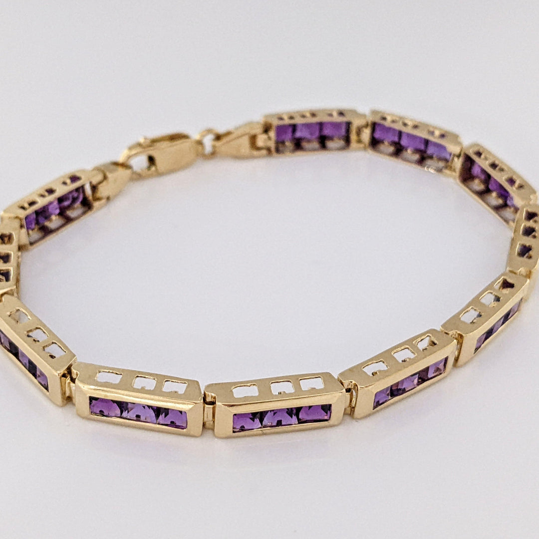 14K AMETHYST PRINCESS CUT (33) 4.0MM CHANNEL ESTATE BRACELET 14.6 GRAMS