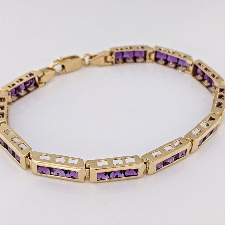 14K AMETHYST PRINCESS CUT (33) 4.0MM CHANNEL ESTATE BRACELET 14.6 GRAMS