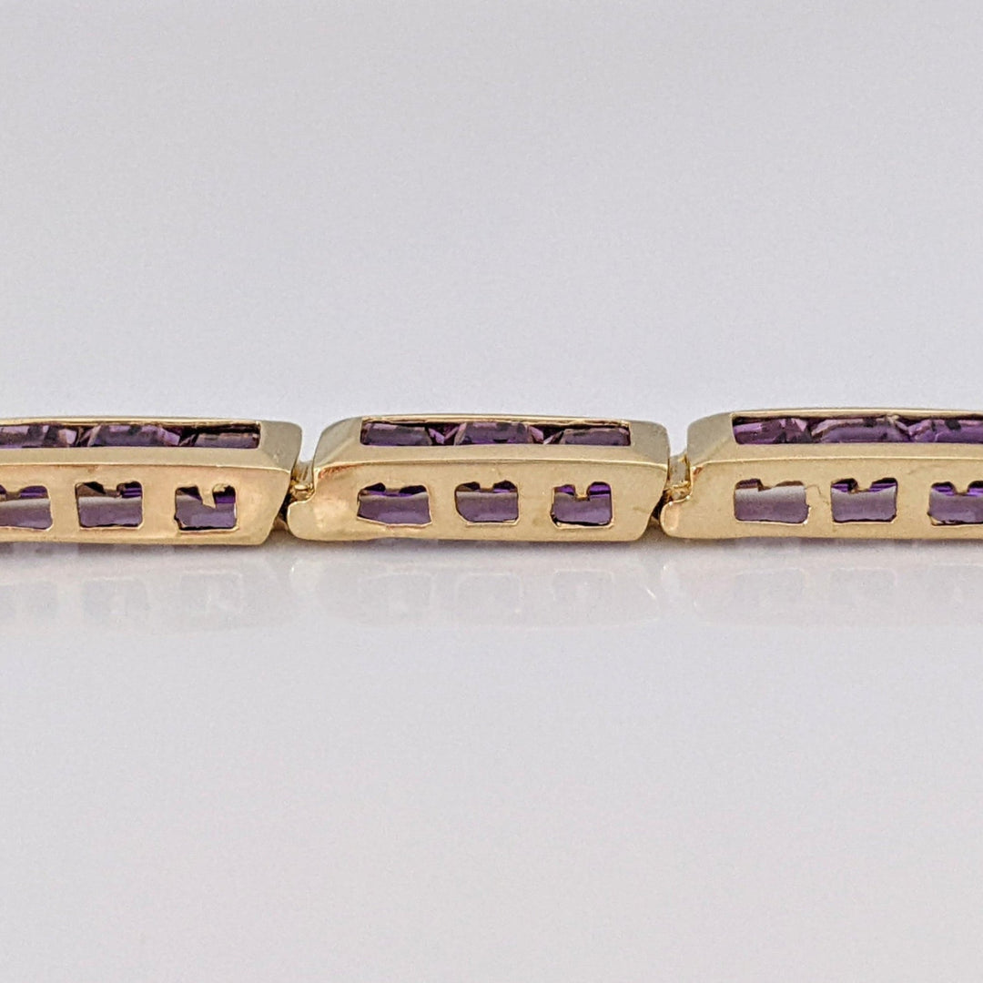 14K AMETHYST PRINCESS CUT (33) 4.0MM CHANNEL ESTATE BRACELET 14.6 GRAMS