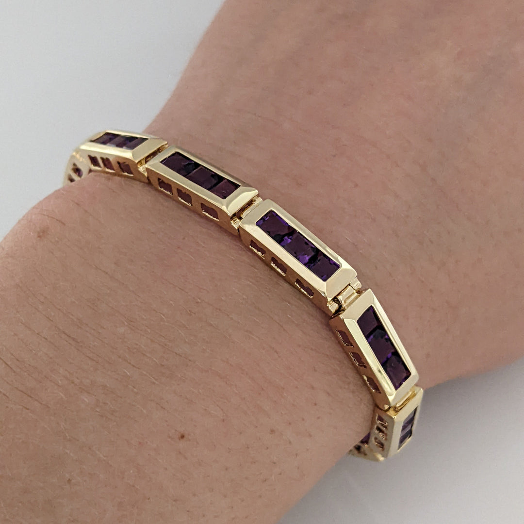 14K AMETHYST PRINCESS CUT (33) 4.0MM CHANNEL ESTATE BRACELET 14.6 GRAMS