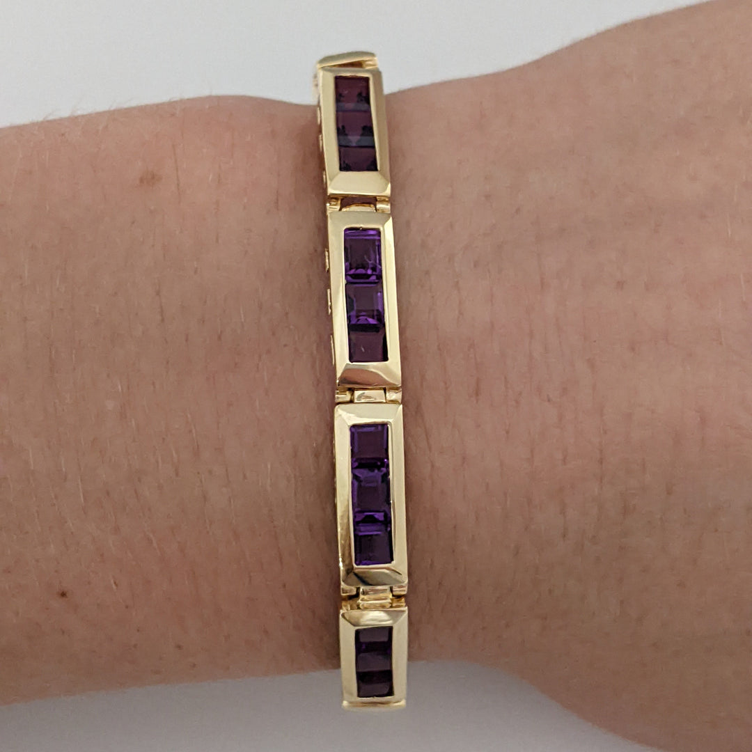 14K AMETHYST PRINCESS CUT (33) 4.0MM CHANNEL ESTATE BRACELET 14.6 GRAMS