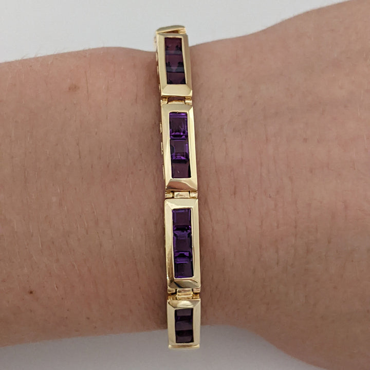 14K AMETHYST PRINCESS CUT (33) 4.0MM CHANNEL ESTATE BRACELET 14.6 GRAMS