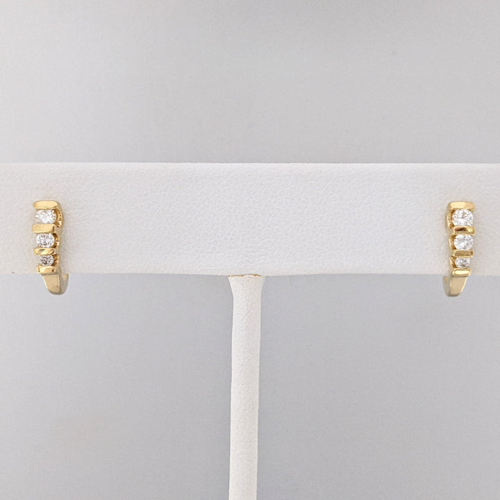 14K .24 CARAT TOTAL WEIGHT DIAMOND ROUND (6) ESTATE BAR SET J-HOOP ESTATE EARRINGS 2.0 GRAMS