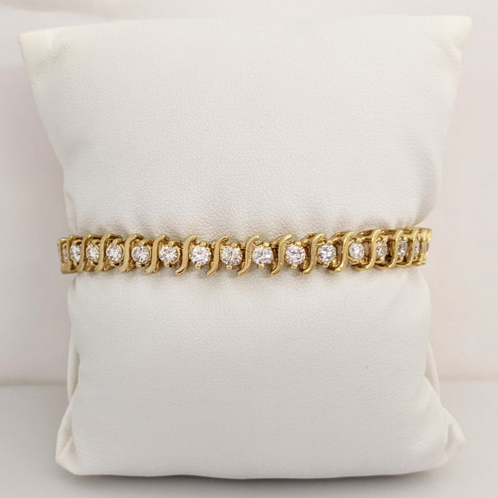 14K 4.90 CARAT TOTAL WEIGHT SI2 H DIAMOND ROUND (35) S- LINK ESTATE BRACELET 20.9 GRAMS