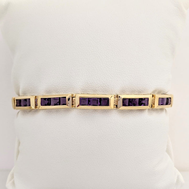 14K AMETHYST PRINCESS CUT (33) 4.0MM CHANNEL ESTATE BRACELET 14.6 GRAMS