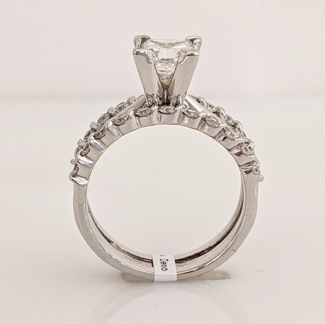 14K WHITE 1.50 CARAT TOTAL WEIGHT I1 H DIAMOND PRINCESS CUT WITH (22) ROUND ESTATE RING/ BANDS SET 5.2 GRAMS