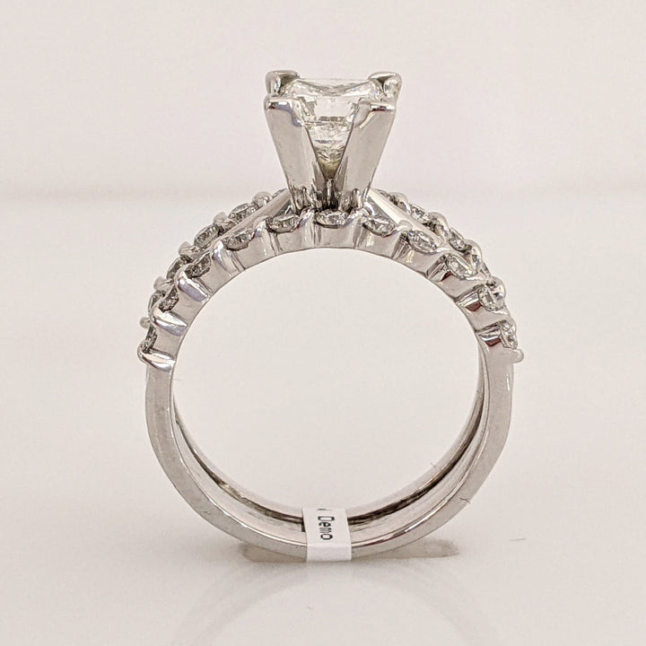 14K WHITE 1.50 CARAT TOTAL WEIGHT I1 H DIAMOND PRINCESS CUT WITH (22) ROUND ESTATE RING/ BANDS SET 5.2 GRAMS