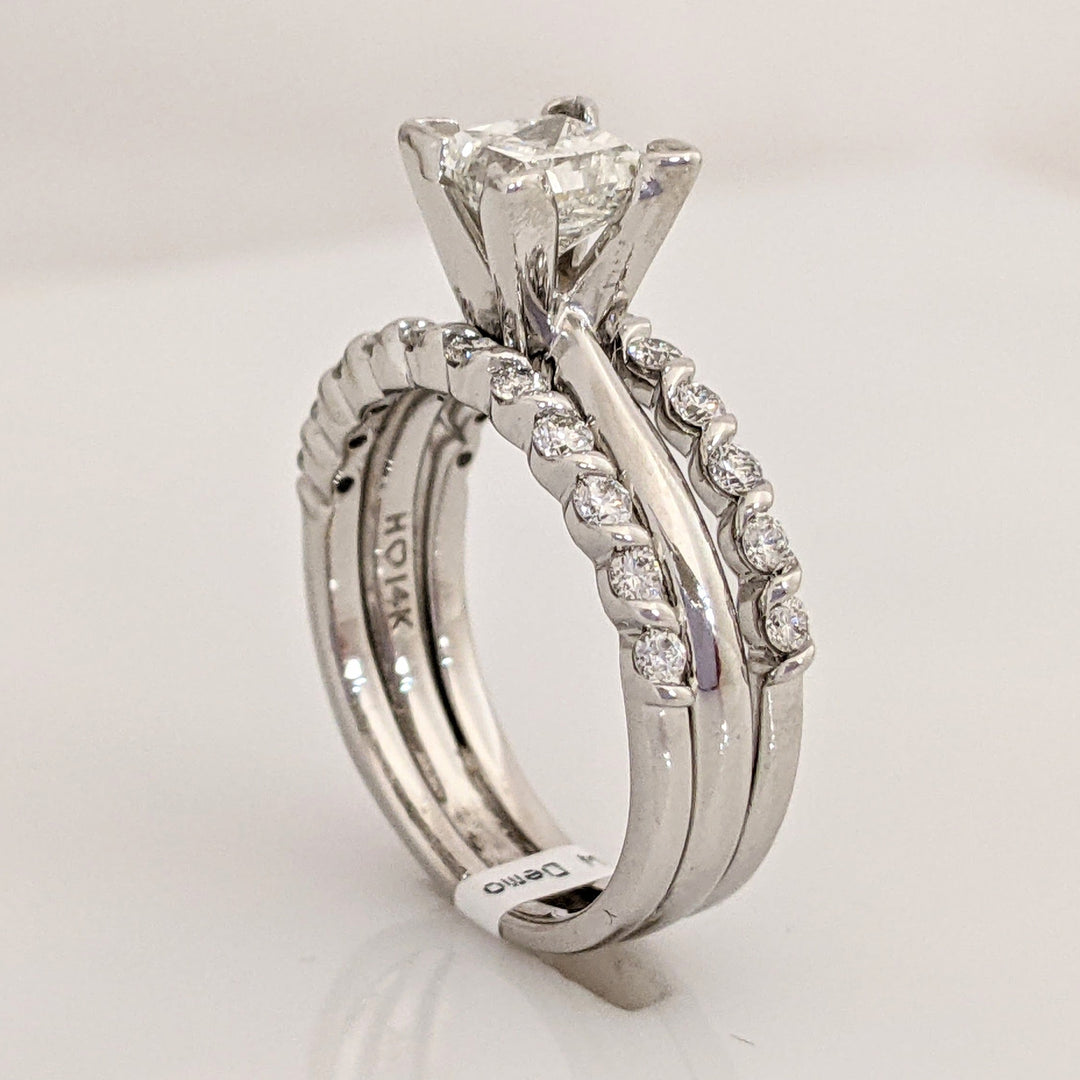 14K WHITE 1.50 CARAT TOTAL WEIGHT I1 H DIAMOND PRINCESS CUT WITH (22) ROUND ESTATE RING/ BANDS SET 5.2 GRAMS