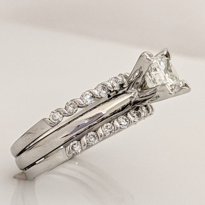 14K WHITE 1.50 CARAT TOTAL WEIGHT I1 H DIAMOND PRINCESS CUT WITH (22) ROUND ESTATE RING/ BANDS SET 5.2 GRAMS