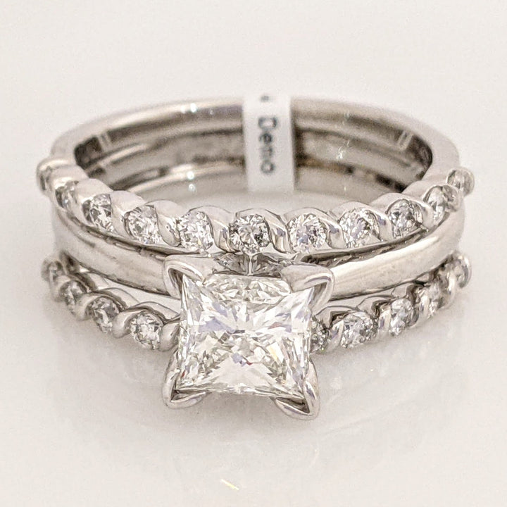 14K WHITE 1.50 CARAT TOTAL WEIGHT I1 H DIAMOND PRINCESS CUT WITH (22) ROUND ESTATE RING/ BANDS SET 5.2 GRAMS