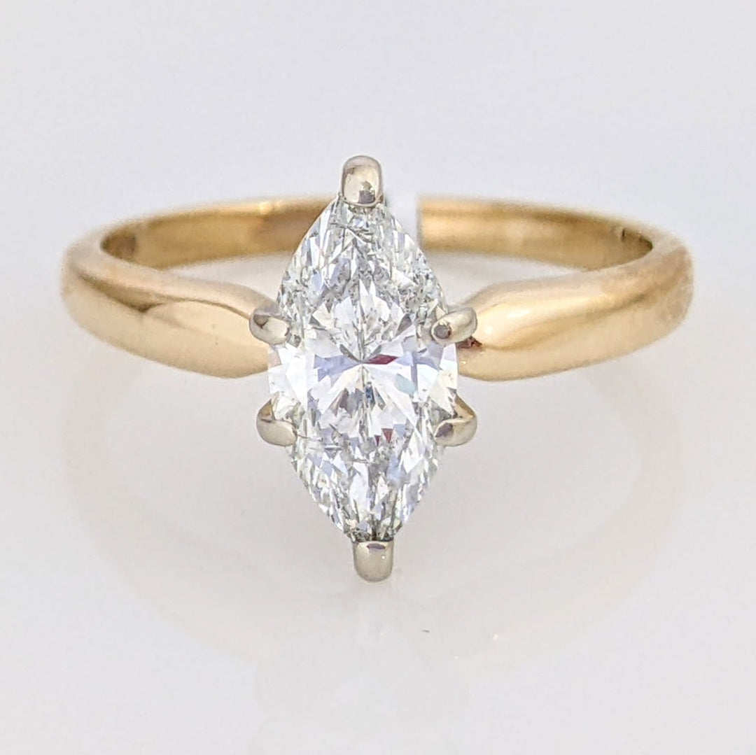 14K 1.06 CARAT TOTAL WEIGHT SI2 G DIAMOND MARQUISE ESTATE SOLITAIRE RING 2.8 GRAMS