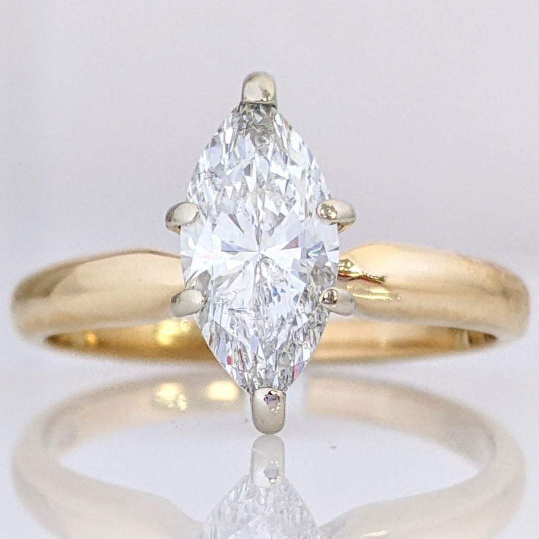 14K 1.06 CARAT TOTAL WEIGHT SI2 G DIAMOND MARQUISE ESTATE SOLITAIRE RING 2.8 GRAMS