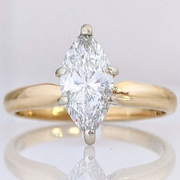 14K 1.06 CARAT TOTAL WEIGHT SI2 G DIAMOND MARQUISE ESTATE SOLITAIRE RING 2.8 GRAMS
