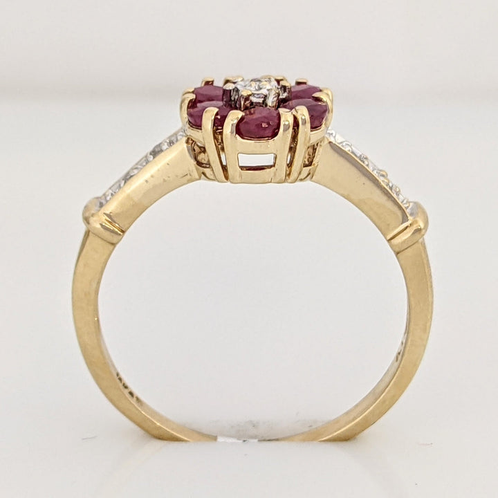 10K RUBY ROUND (6) 2.5MM WITH (5) MELEE ESTATE RING 2.3 GRAMS