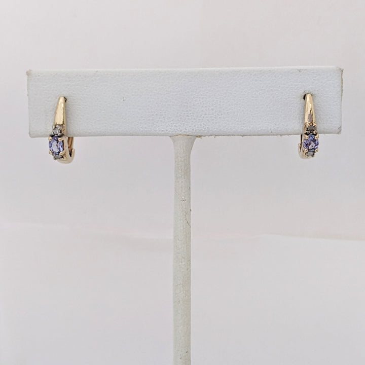 14K TANZANITE OVAL 3X4 WITH (4) MELEE ESTATE EARRINGS 2.2 GRAMS