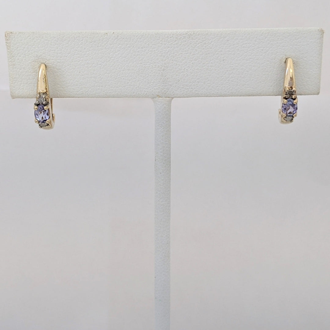 14K TANZANITE OVAL 3X4 WITH (4) MELEE ESTATE EARRINGS 2.2 GRAMS