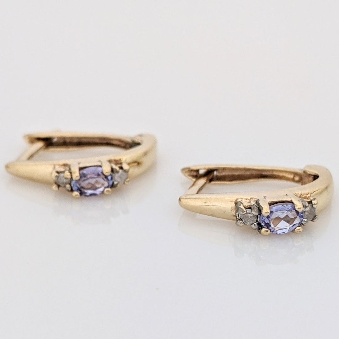 14K TANZANITE OVAL 3X4 WITH (4) MELEE ESTATE EARRINGS 2.2 GRAMS