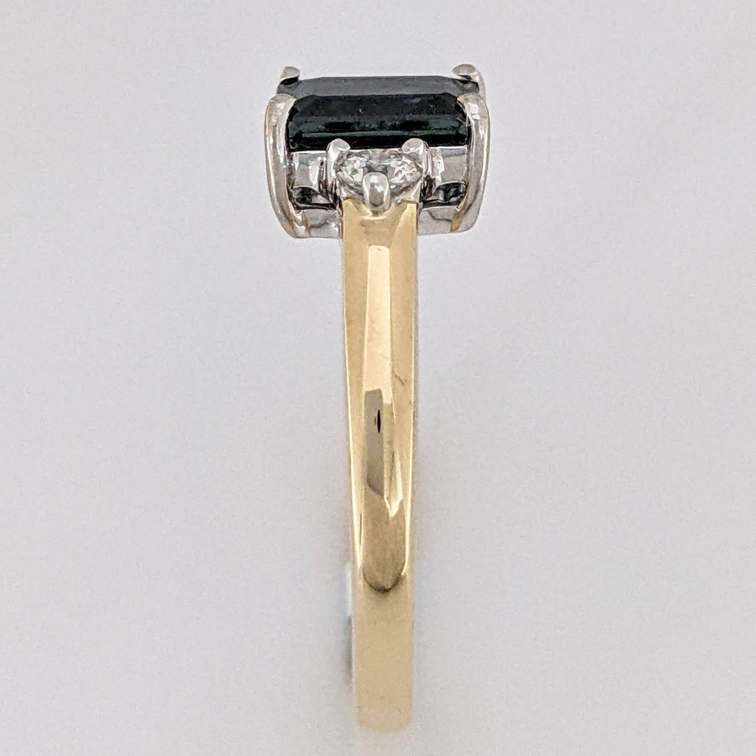 14K SAPPHIRE EMERALD CUT 5X7 WITH .16 CARAT TOTAL WEIGHT ESTATE RING 3.0 GRAMS