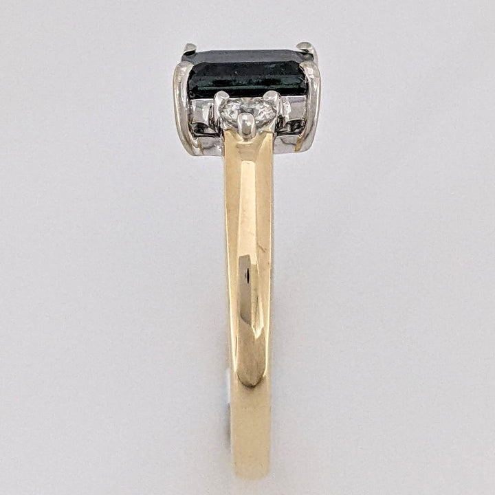 14K SAPPHIRE EMERALD CUT 5X7 WITH .16 CARAT TOTAL WEIGHT ESTATE RING 3.0 GRAMS