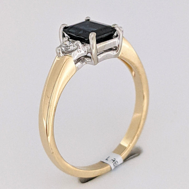 14K SAPPHIRE EMERALD CUT 5X7 WITH .16 CARAT TOTAL WEIGHT ESTATE RING 3.0 GRAMS