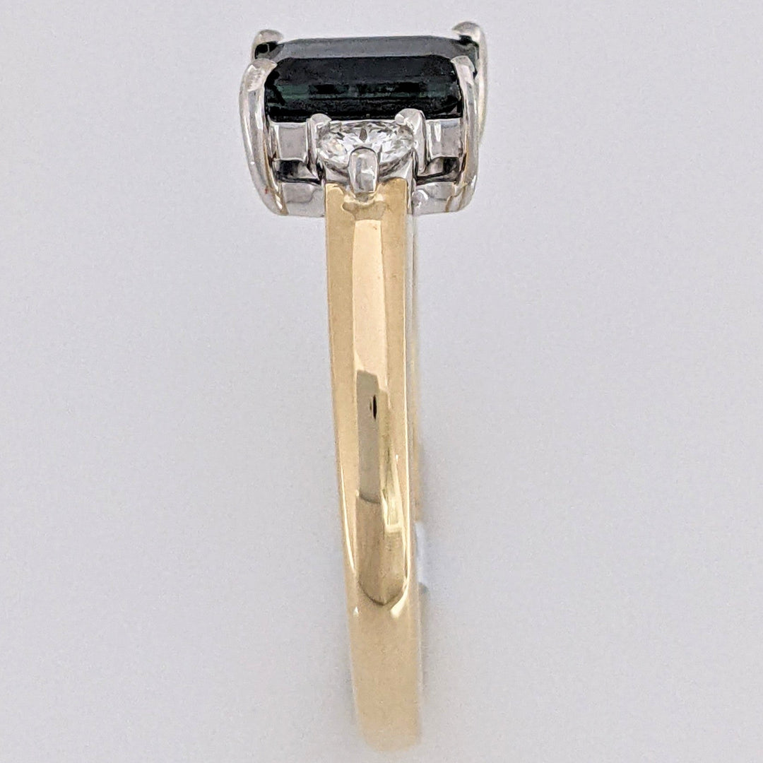 14K SAPPHIRE EMERALD CUT 5X7 WITH .16 CARAT TOTAL WEIGHT ESTATE RING 3.0 GRAMS