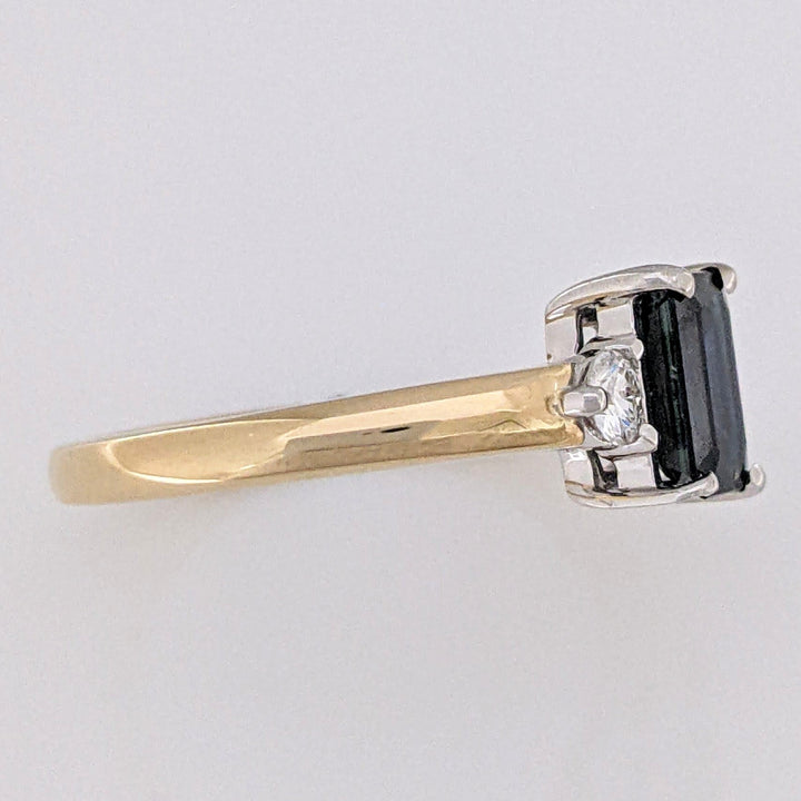 14K SAPPHIRE EMERALD CUT 5X7 WITH .16 CARAT TOTAL WEIGHT ESTATE RING 3.0 GRAMS