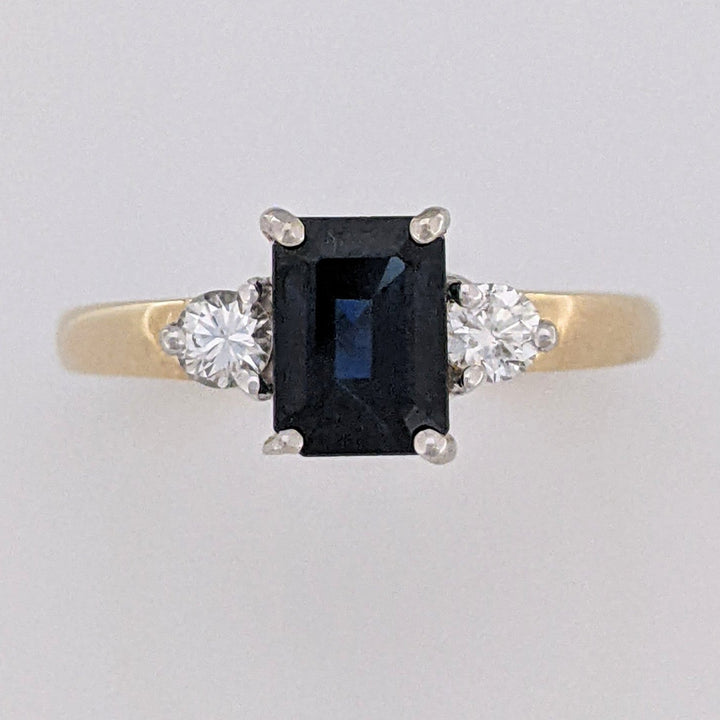 14K SAPPHIRE EMERALD CUT 5X7 WITH .16 CARAT TOTAL WEIGHT ESTATE RING 3.0 GRAMS