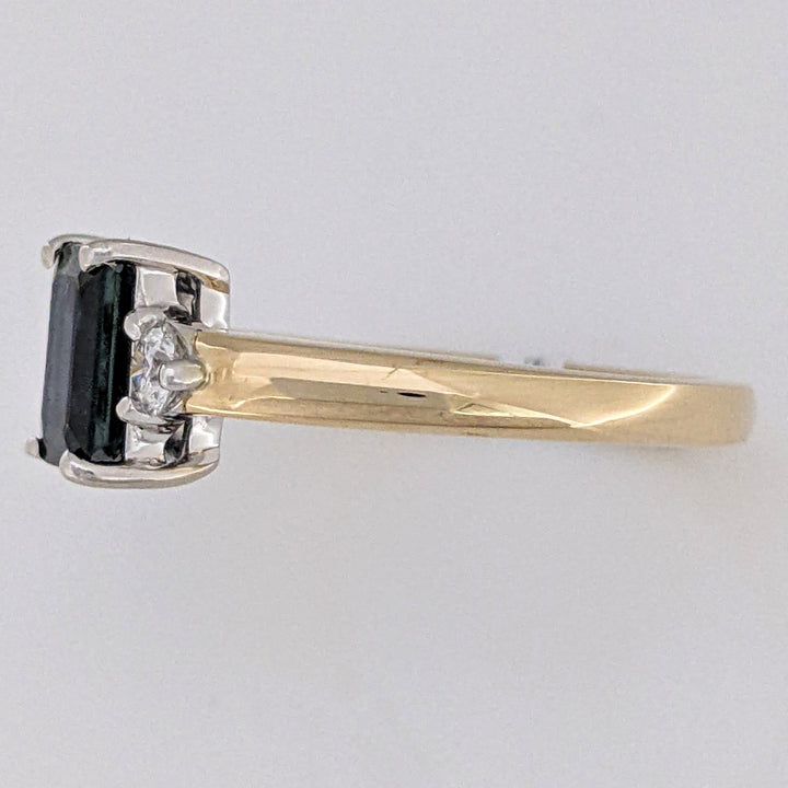 14K SAPPHIRE EMERALD CUT 5X7 WITH .16 CARAT TOTAL WEIGHT ESTATE RING 3.0 GRAMS