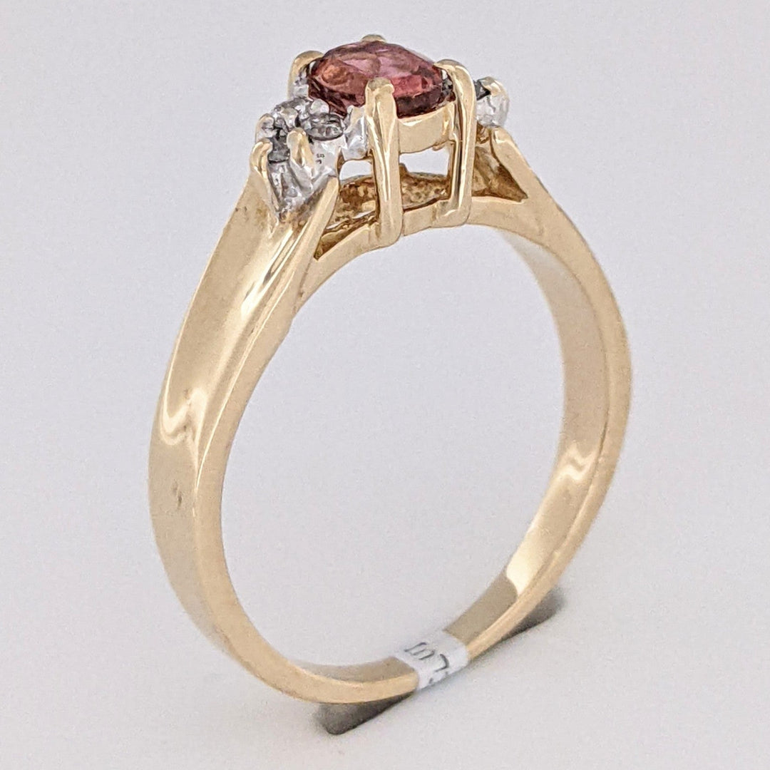 14K PINK TOURMALINE OVAL 4X6 WITH .15 DIAMOND TOTAL WEIGHT ESTATE RING 3.4 GRAMS