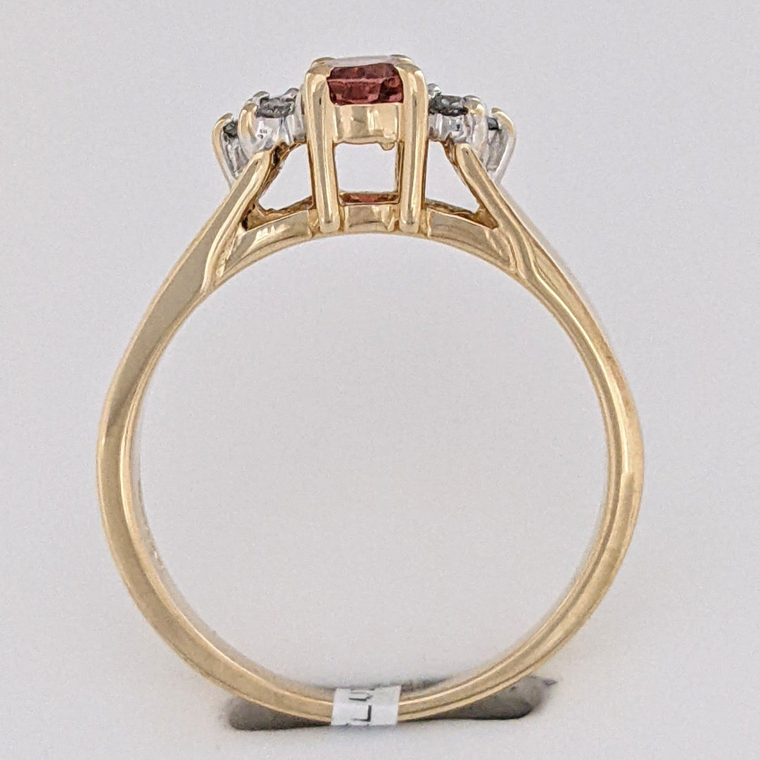 14K PINK TOURMALINE OVAL 4X6 WITH .15 DIAMOND TOTAL WEIGHT ESTATE RING 3.4 GRAMS