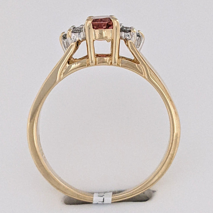 14K PINK TOURMALINE OVAL 4X6 WITH .15 DIAMOND TOTAL WEIGHT ESTATE RING 3.4 GRAMS