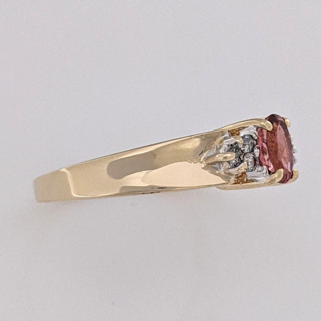 14K PINK TOURMALINE OVAL 4X6 WITH .15 DIAMOND TOTAL WEIGHT ESTATE RING 3.4 GRAMS