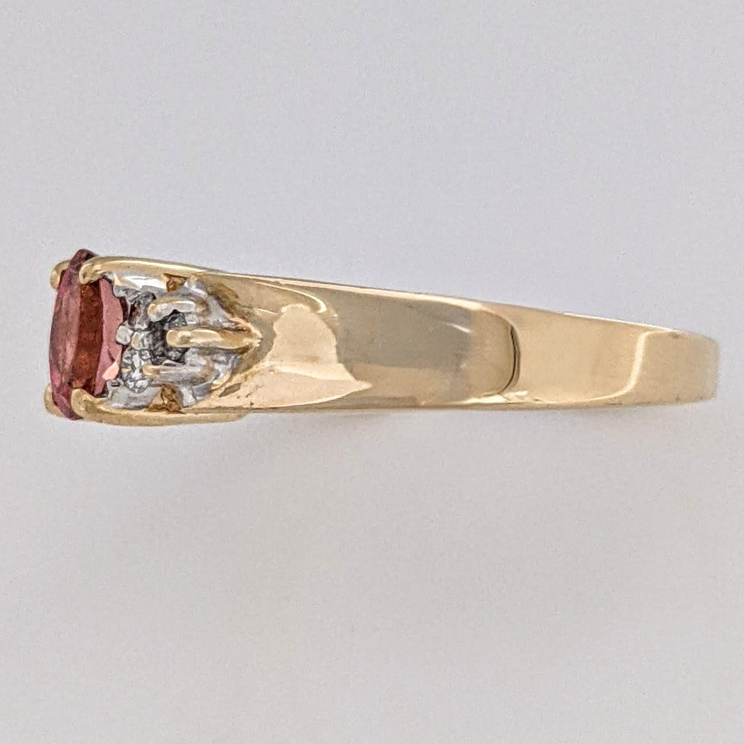 14K PINK TOURMALINE OVAL 4X6 WITH .15 DIAMOND TOTAL WEIGHT ESTATE RING 3.4 GRAMS