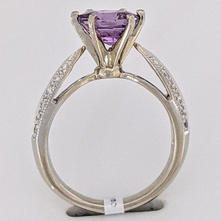 18K WHITE PURPLE SAPPHIRE OVAL 6X8 WITH (24) MELEE ESTATE RING 3.8 GRAMS
