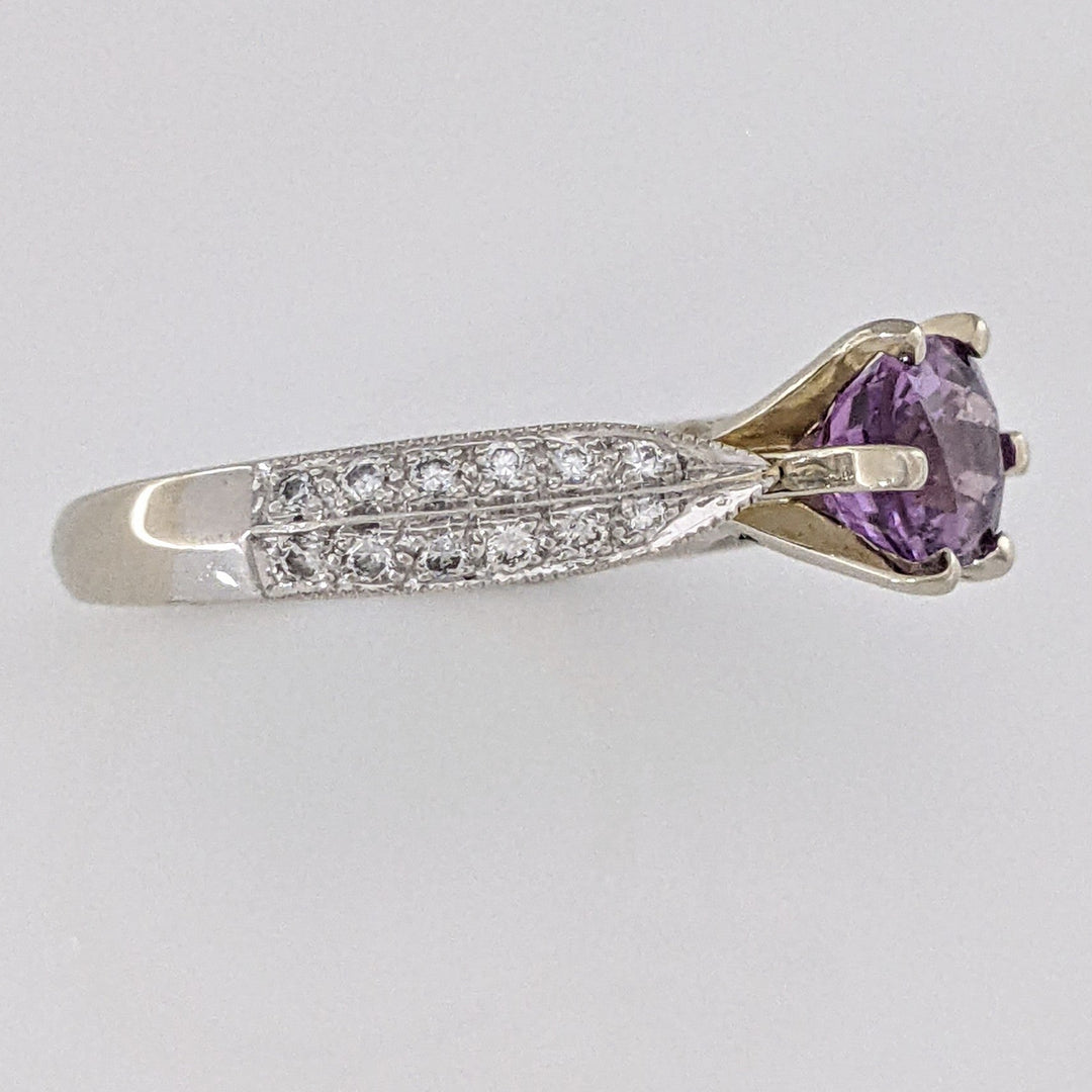 18K WHITE PURPLE SAPPHIRE OVAL 6X8 WITH (24) MELEE ESTATE RING 3.8 GRAMS