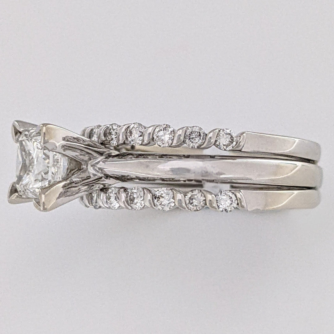 14K WHITE 1.50 CARAT TOTAL WEIGHT I1 H DIAMOND PRINCESS CUT WITH (22) ROUND ESTATE RING/ BANDS SET 5.2 GRAMS