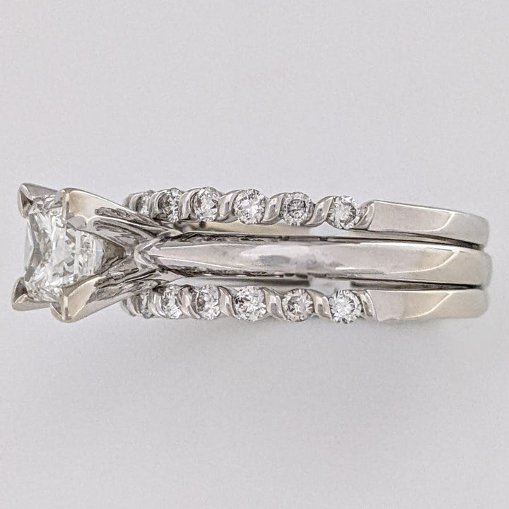 14K WHITE 1.50 CARAT TOTAL WEIGHT I1 H DIAMOND PRINCESS CUT WITH (22) ROUND ESTATE RING/ BANDS SET 5.2 GRAMS