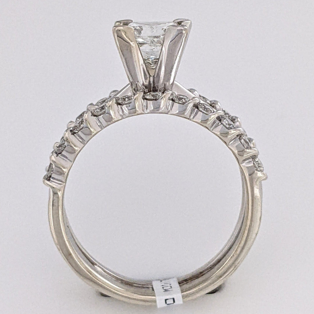 14K WHITE 1.50 CARAT TOTAL WEIGHT I1 H DIAMOND PRINCESS CUT WITH (22) ROUND ESTATE RING/ BANDS SET 5.2 GRAMS