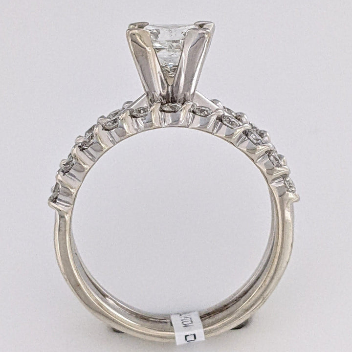 14K WHITE 1.50 CARAT TOTAL WEIGHT I1 H DIAMOND PRINCESS CUT WITH (22) ROUND ESTATE RING/ BANDS SET 5.2 GRAMS